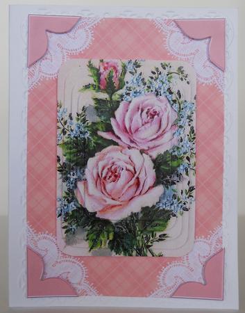 Pink Rose Bouquet A4 Decoupage Card Front Kit by Yvonne Middleton