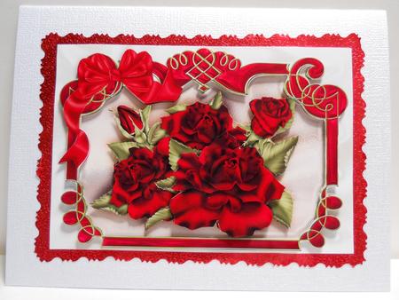Beautiful Red Roses with Big Red Bow A4 by Yvonne Middleton