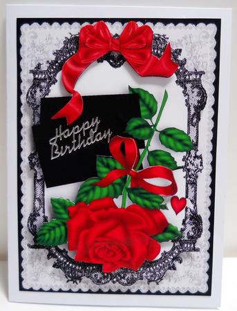 Sultry Black Lace Frame with Red Rose A4 by Yvonne Middleton