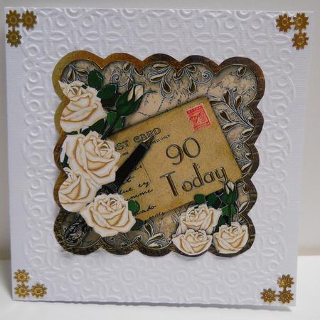 Cream Roses Scallop Postcard 90 Today Step by Step Sheet by Yvonne Middleton