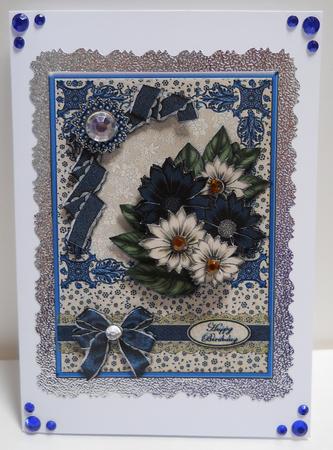 Ivory and Blue Floral Card Front by Yvonne Middleton