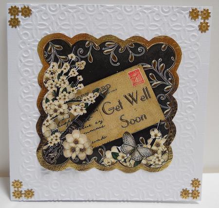 Cream Blossom Black Get Well Soon Postcard Step by Step by Yvonne Middleton