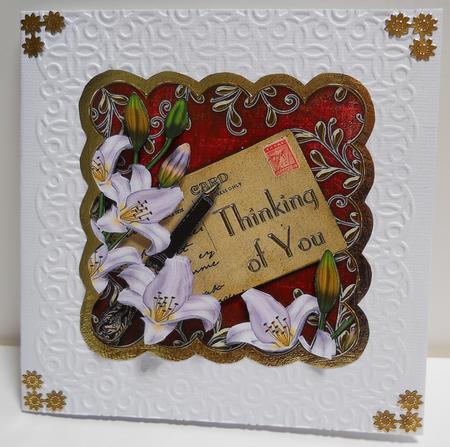 White Lily Red Thinking of You Postcard Step by Step by Yvonne Middleton