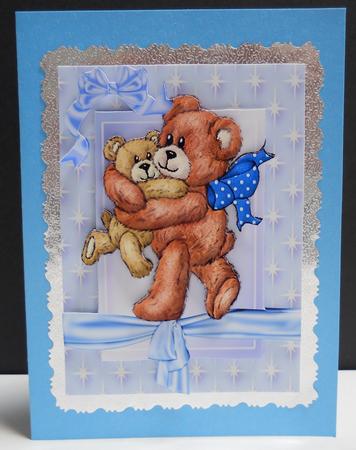 Cuddly Furry Teddy with Baby Bear in Star Frame A4 by Yvonne Middleton