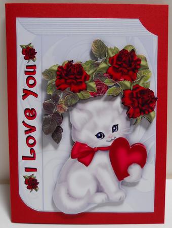 White Kitty with Roses , I Love You Book A4 by Yvonne Middleton