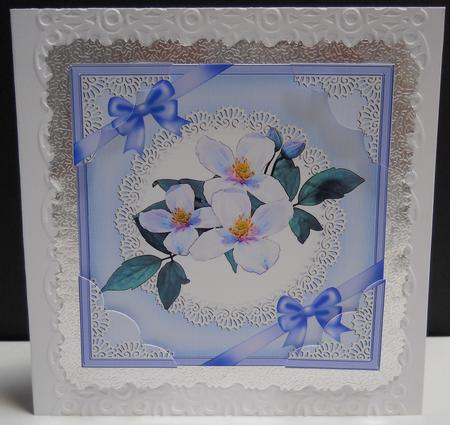 8 x 8 Clematis and Lace Scalloped Corner Topper by Yvonne Middleton