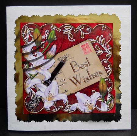 White Lily Red Best Wishes 6in Duo Corner Stacker by Yvonne Middleton