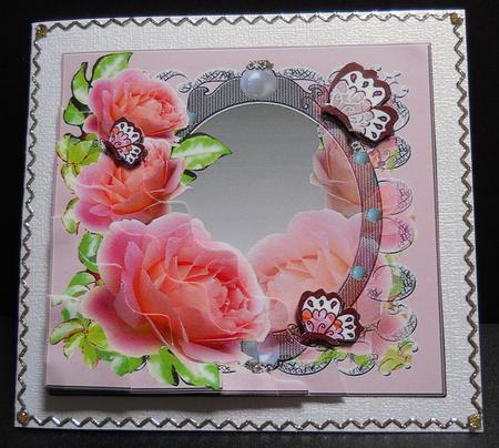 Beautiful Pink Rose with Black Lace Heart and Pearl Frame by Yvonne Middleton