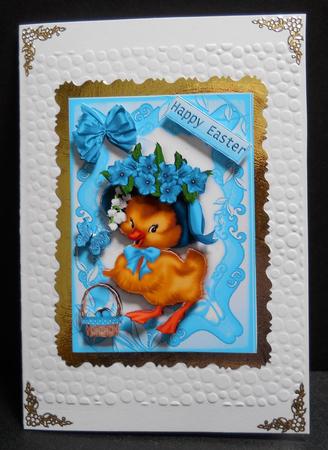 Easter Chick with Turq Easter Bonnet A5 by Yvonne Middleton