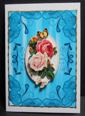 Teal Painted Poppy Swirl Edge A4 Backing Paper by Yvonne Middleton