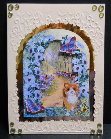Archway with Cat in the Woodland and Butterflies Decoupage by Yvonne Middleton