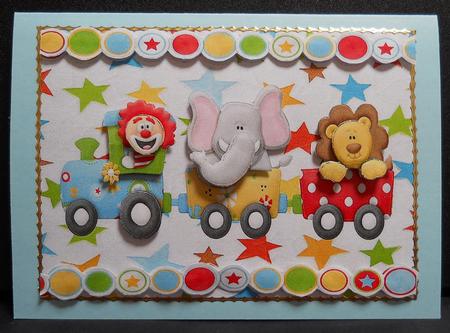 Clown Train on Coloured Star Backing Paper by Yvonne Middleton