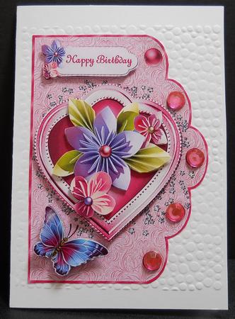 Origami Flowers and Butterfly Scallop A4 Card Front by Yvonne Middleton