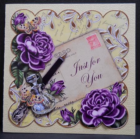 Purple Rose Lemon Just for You Scallop 8in Decoupage Topper by Yvonne Middleton