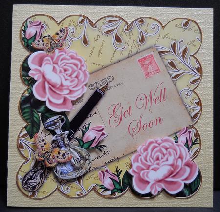Pink Roses Lemon Get Well Soon 8in Decoupage Topper by Yvonne Middleton