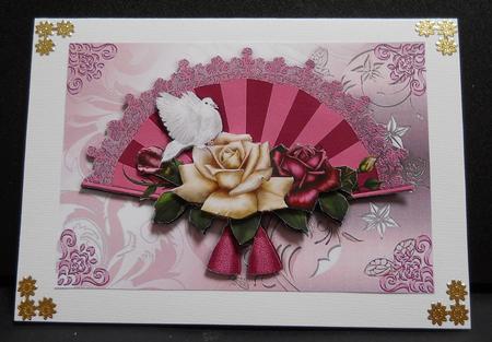 Ladies Lace Fan with Dove and Roses A4 by Yvonne Middleton