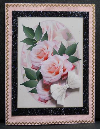 For a Special Lady Cream Card Pink Roses and Bows Decoupage by Yvonne Middleton