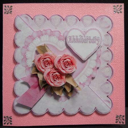 Hearts and Roses Corner Heart Square Card or Topper by Yvonne Middleton