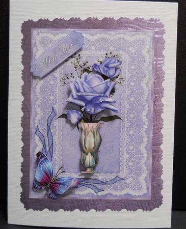 Lilac Roses Card Front with Step by Step by Yvonne Middleton