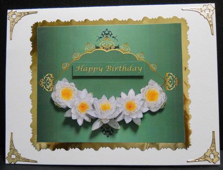 White Lilies on Green and Gold Frame by Yvonne Middleton