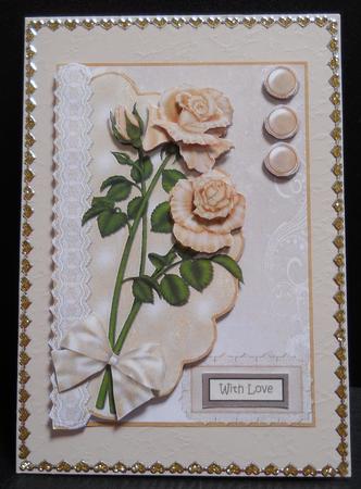 Cream Roses and Lace Envelope Card by Yvonne Middleton