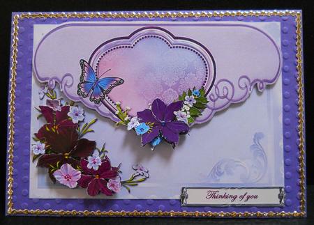 Flowers and Butterfly's Faux Envelope Card in Lilac by Yvonne Middleton