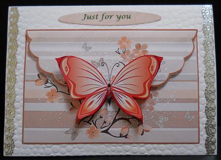 Cherry Blossom, Butterfly Envelop Card - Apricot Tones by Yvonne Middleton