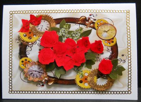 Beautiful Red Roses in Steampunk Frame with Bow A4 by Yvonne Middleton