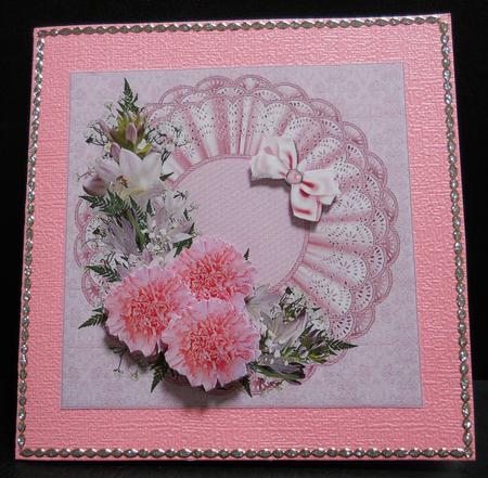 8x8 Pink Carnations with Hostas by Yvonne Middleton