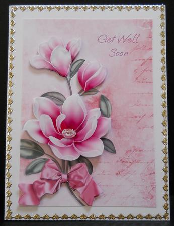 Pink Magnolias Get Well Card Front with Decoupage by Yvonne Middleton
