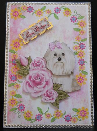 Applique Flowers on Watercolour Background - Pink & Gold by Yvonne Middleton