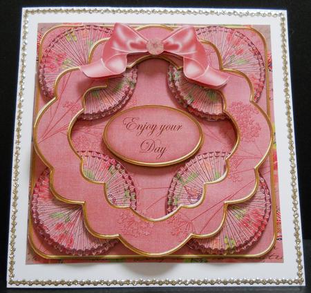 Pink Sweetpea Enjoy Your Day 3D Rosette 8in Card Front Kit by Yvonne Middleton