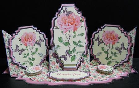 Triple Twist Easel Card - Peach Rose & Butterflies by Yvonne Middleton