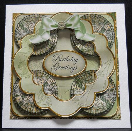 Olive Gold Damask Birthday Greetings 3D Rosette 8in Kit by Yvonne Middleton