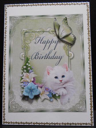 Lovely Puss and Floral- Happy Birthday- Greenish Tones by Yvonne Middleton