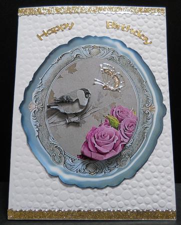 Framed Roses and Bird - Blue Tones by Yvonne Middleton