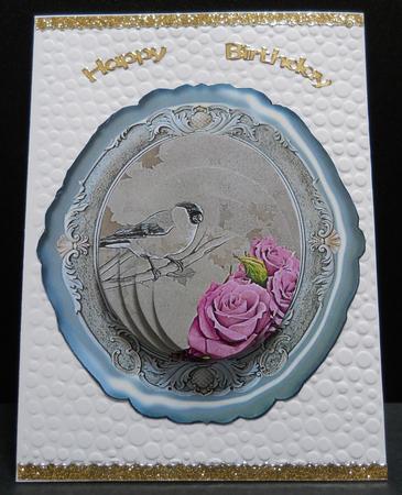Vintage Roses and Bird - Pyramid - Blue Tones by Yvonne Middleton