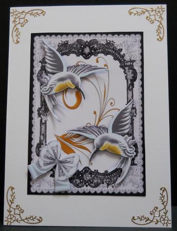 Beautiful Silver Humming Birds in Lace Frame by Yvonne Middleton