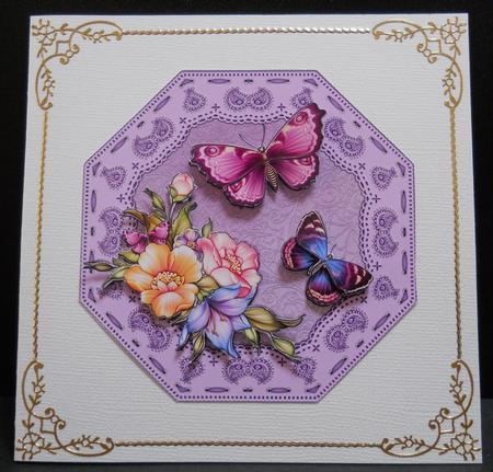 Octagonal Butterflies & Blooms Card by Yvonne Middleton