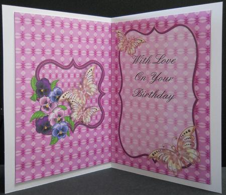 With Love on Your Birthday Purple Pansy Insert by Yvonne Middleton