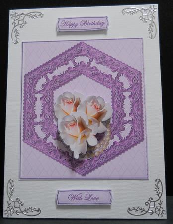 White Roses on Lavender Lace by Yvonne Middleton