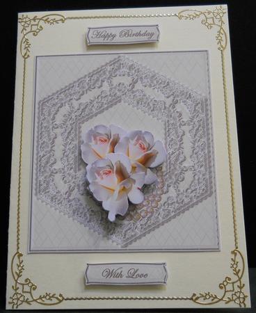 White Roses on Cream Lace by Yvonne Middleton