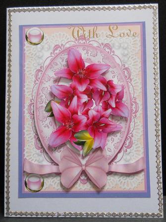 Lovely A4card with Cerise Lilys by Yvonne Middleton