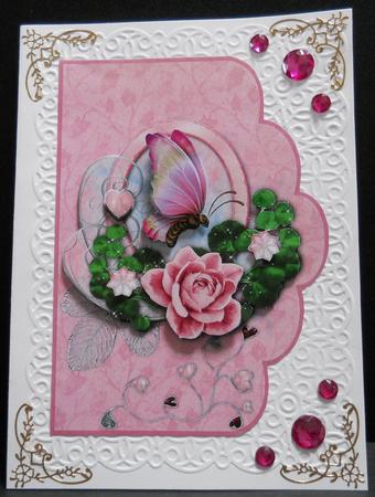 Fantasy Rose & Butterfly Scallop Card Front by Yvonne Middleton