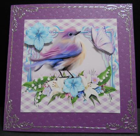 Sweet Little Lilac Bird with Butterflies and Flowers by Yvonne Middleton