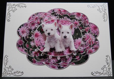 Westie Pups in the Flowers by Yvonne Middleton