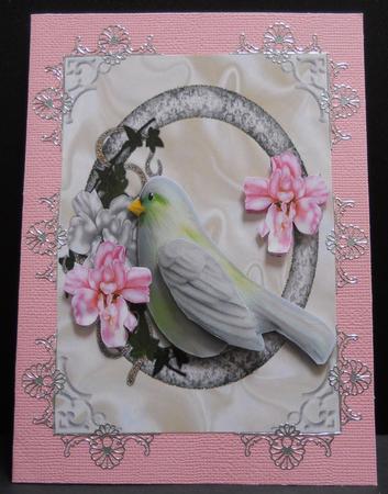 Pretty Silver Bird in Ring of Flowers by Yvonne Middleton