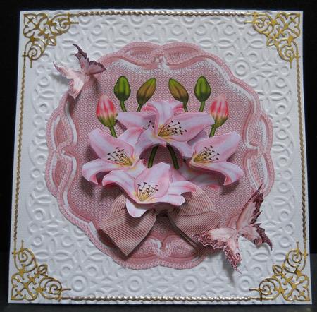 Lillies on Pink Satin by Yvonne Middleton