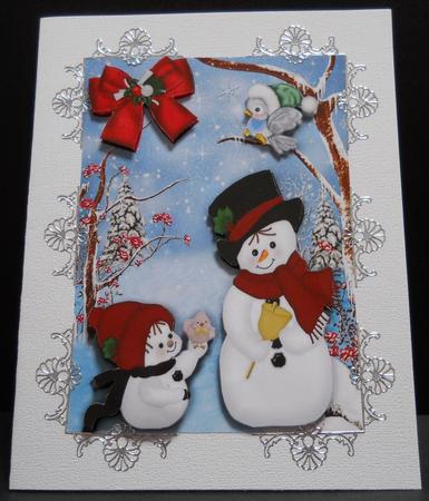 Cute Little Snowmen in the Snow with Little Bird by Yvonne Middleton
