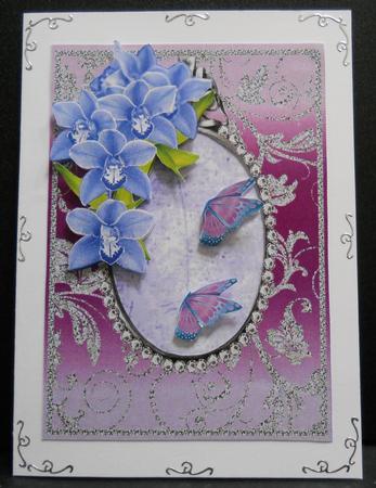 Blue Orchids with Pink & Silver Diamonds Double Frames by Yvonne Middleton